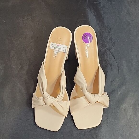 BRAND NEW FOREVER SQUARE TOE BOWTIE SLIDES HEEL BACKLESS CHUNKY HEEL SANDAL - Picture 4 of 15